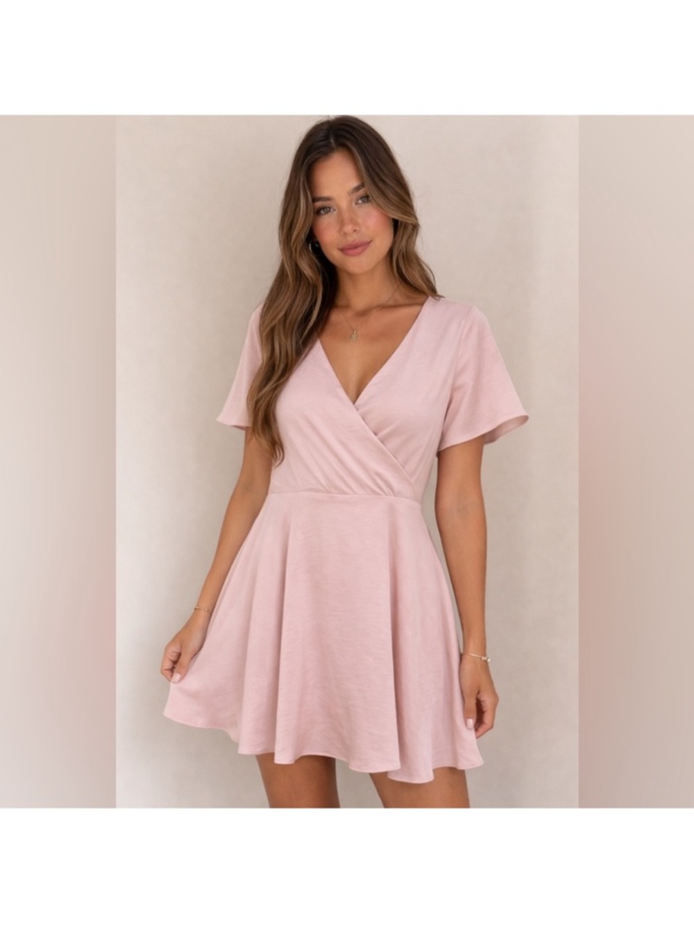 Express Blush Pink V-Neck Wrap Mini Dress